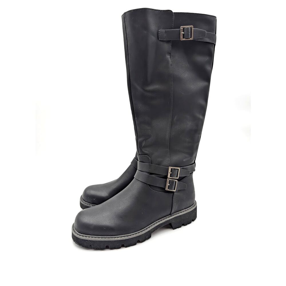 Korks Knee High Riding Boots Buckle Strap Women's Black Size US6M EU36.5